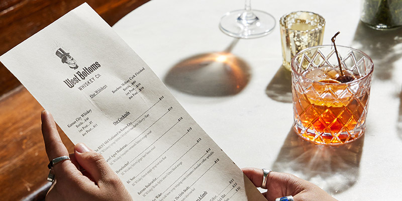 Cocktails on a table at West Bottoms Whiskey Co.